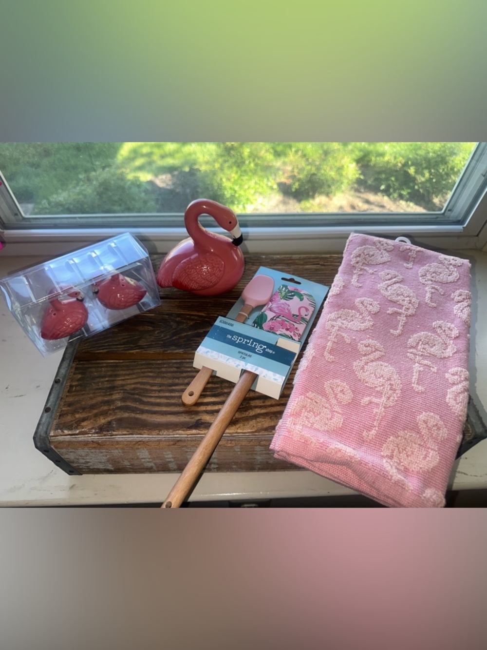 Flamingo Kitchen Gift Set-Silicone Spatula & Towel & Sponge Holder & salt/pepper